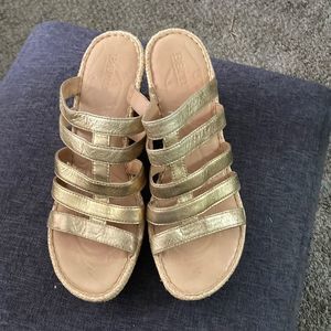 Born Women’s Leather Gold Strappy Wedges